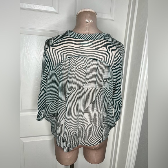 Isabel Marant Sheer Blouse 100%  Silk Top Geometric Stripes Sz 38 - Picture 2 of 8